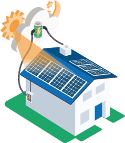 Schéma d'une batterie virtuelle avec panneaux solaires