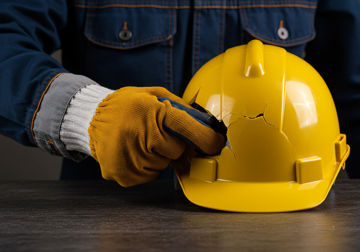 casque de travaux endommagé